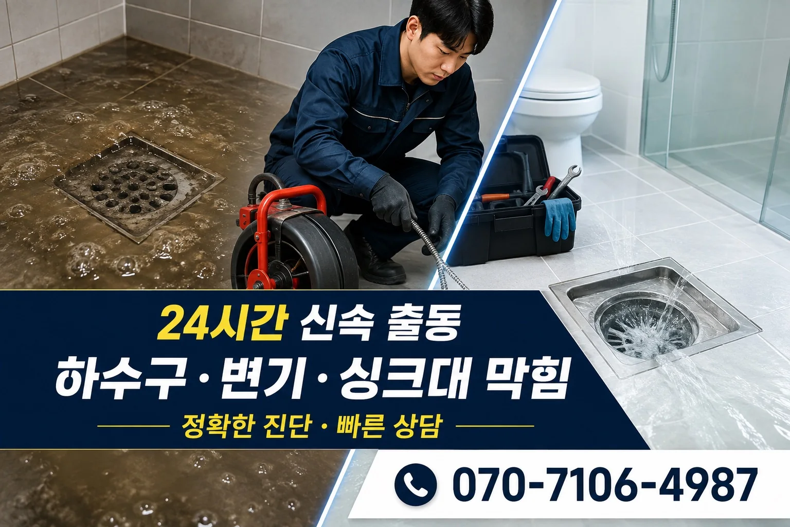 정확배관 욕실 배수 전후 점검 서비스 안내